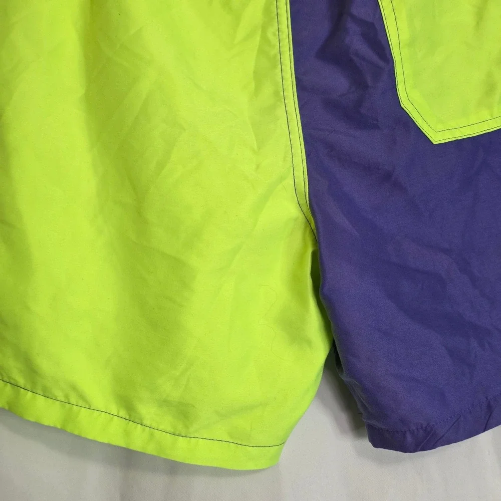 Surf Society Neon Colorblock Swim Trunks Purple Green Y2K Board Shorts Mens M - Picture 8 of 8